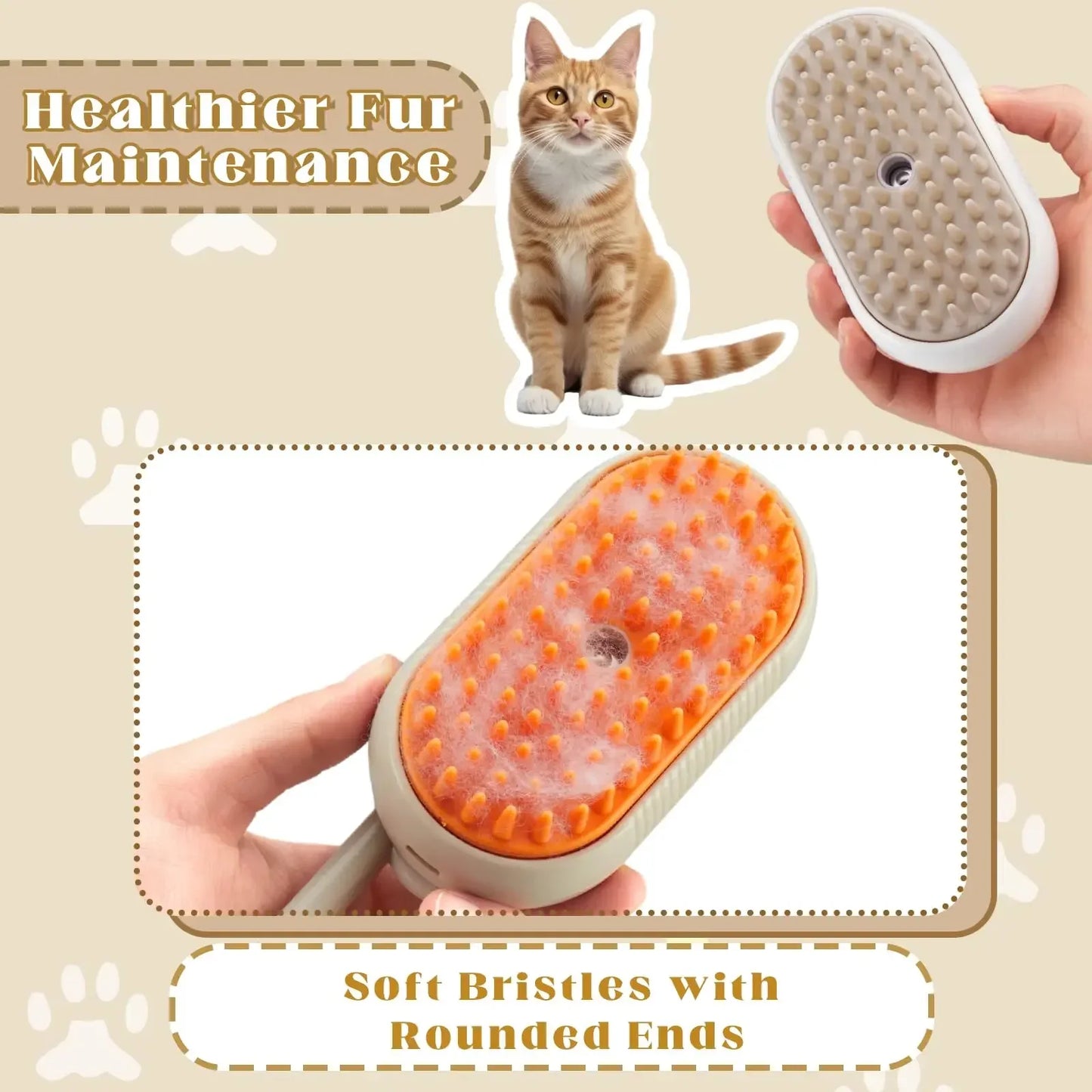 3-in-1 Cat and Dog Spray Massage Brush with steam and adaptable features