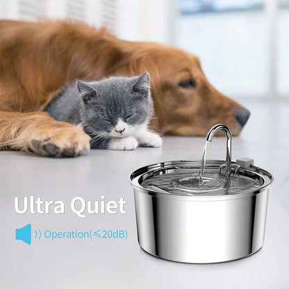 Stainless Steel Automatic Pet Water Feeder – USB Electric, Mute, Filtered Drinking Fountain for Cats and Dogs.