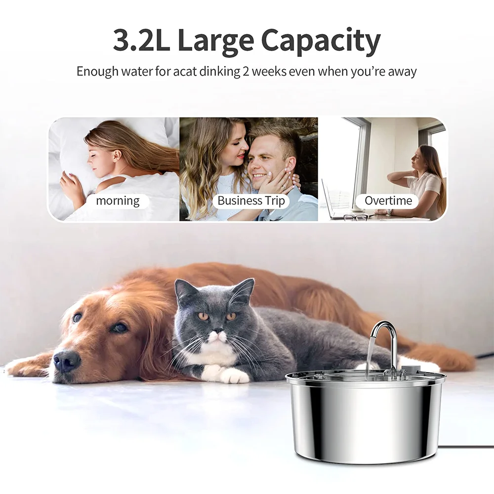 Stainless Steel Automatic Pet Water Feeder – USB Electric, Mute, Filtered Drinking Fountain for Cats and Dogs.